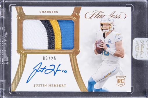 2020 Panini Flawless Rookie Patch Autographs #RPA-JHE Justin Herbert Signed Rookie Jersey Patch Card (#03/25) - PANINI ENCASED